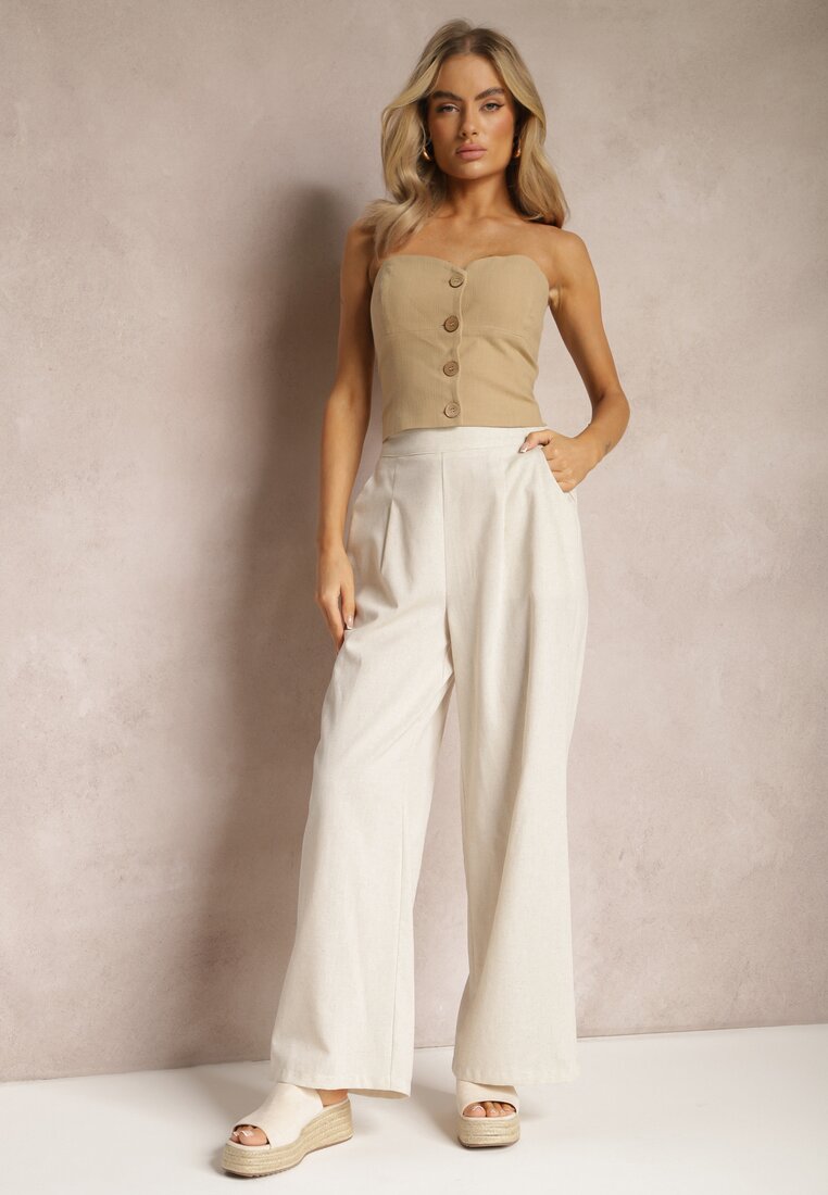 Pantaloni Largi Bej cu In cu Elastic în Talie Airelttis