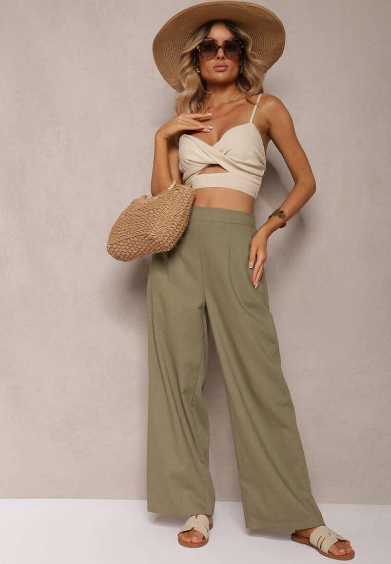 Pantaloni Verzi Larghi din In cu elastic în talie Airelttis