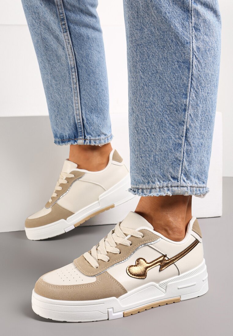 Sneakers bej închis cu șireturi cu talpă groasă și decorațiuni cu sclipici Anaieli