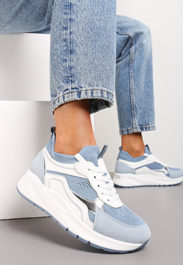 Adidași albastri cu șireturi, cu talpă groasă și cu inserții strălucitoare Nithirela