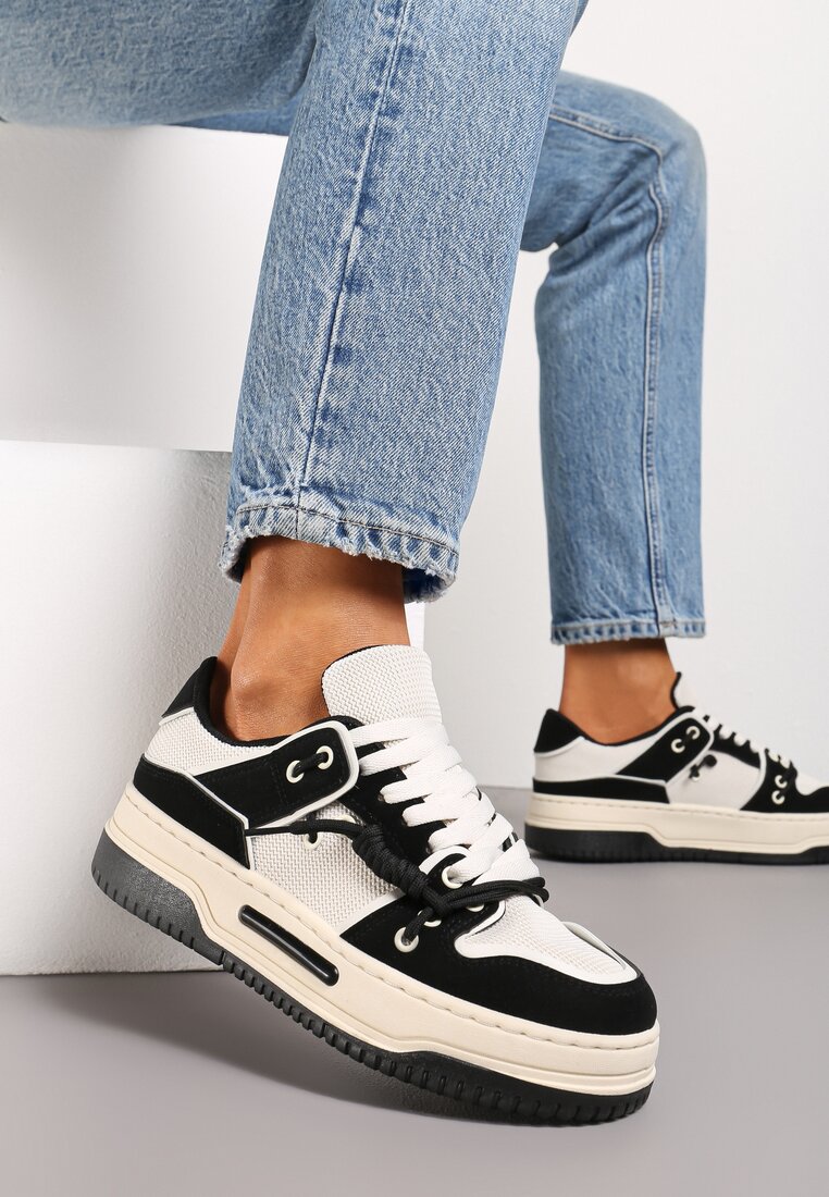 Adidași negri cu platformă cu șireturi decorative Aqara