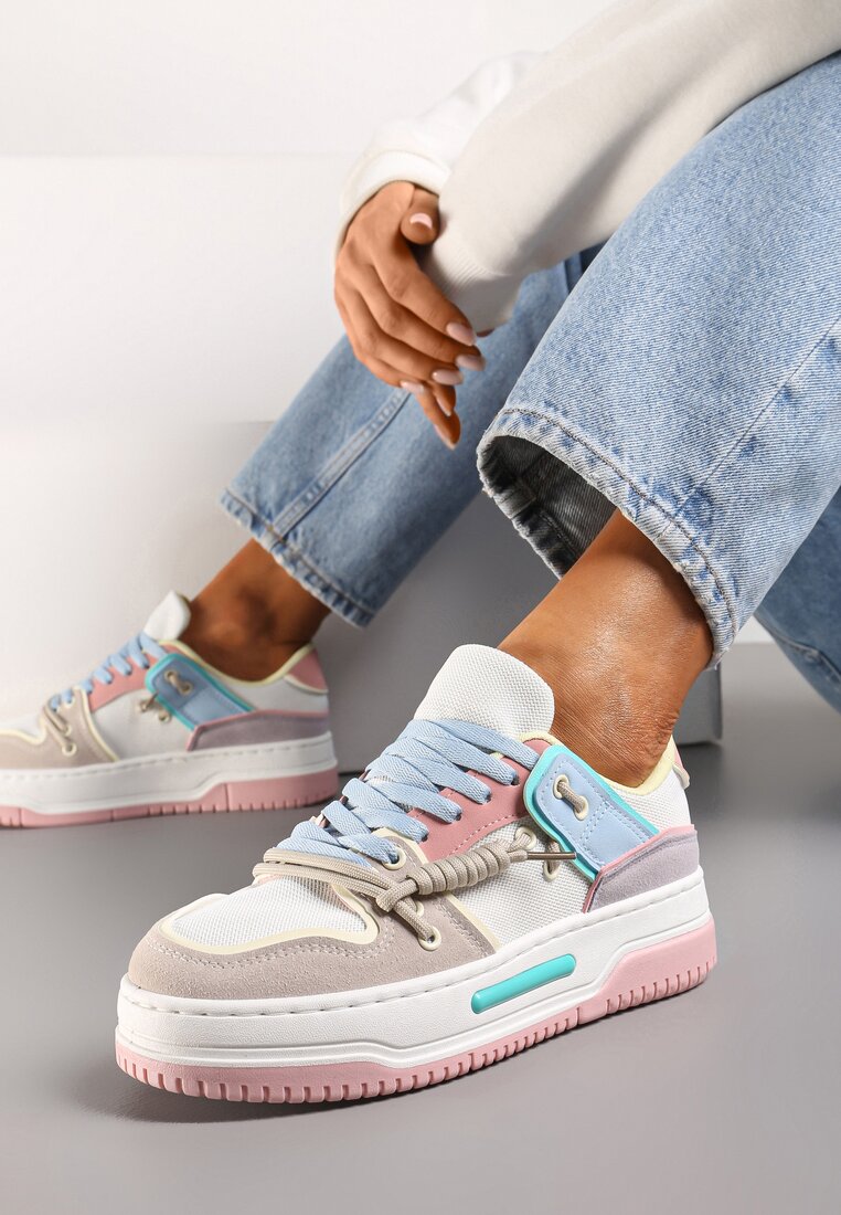 Sneakers Alb-Roz cu Platformă cu Șireturi Decorative Aqara