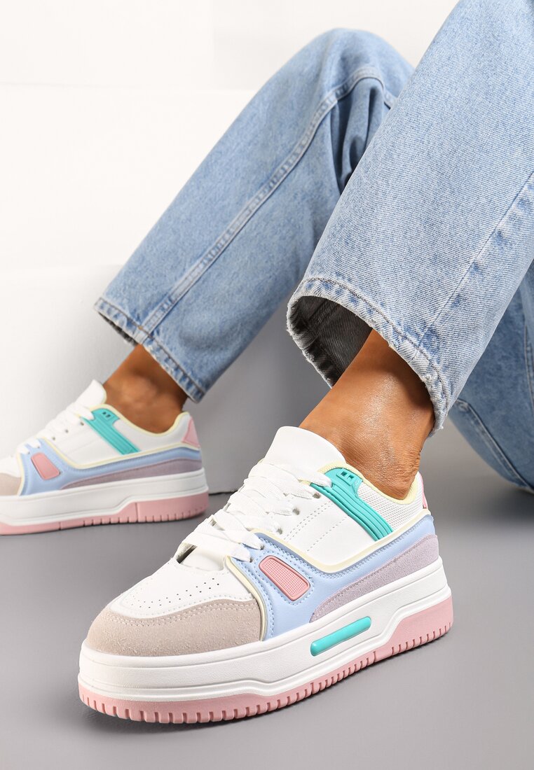 Sneakers Alb-Roz cu inserții din piele ecologică întoarsă cu talpă groasă Anecta