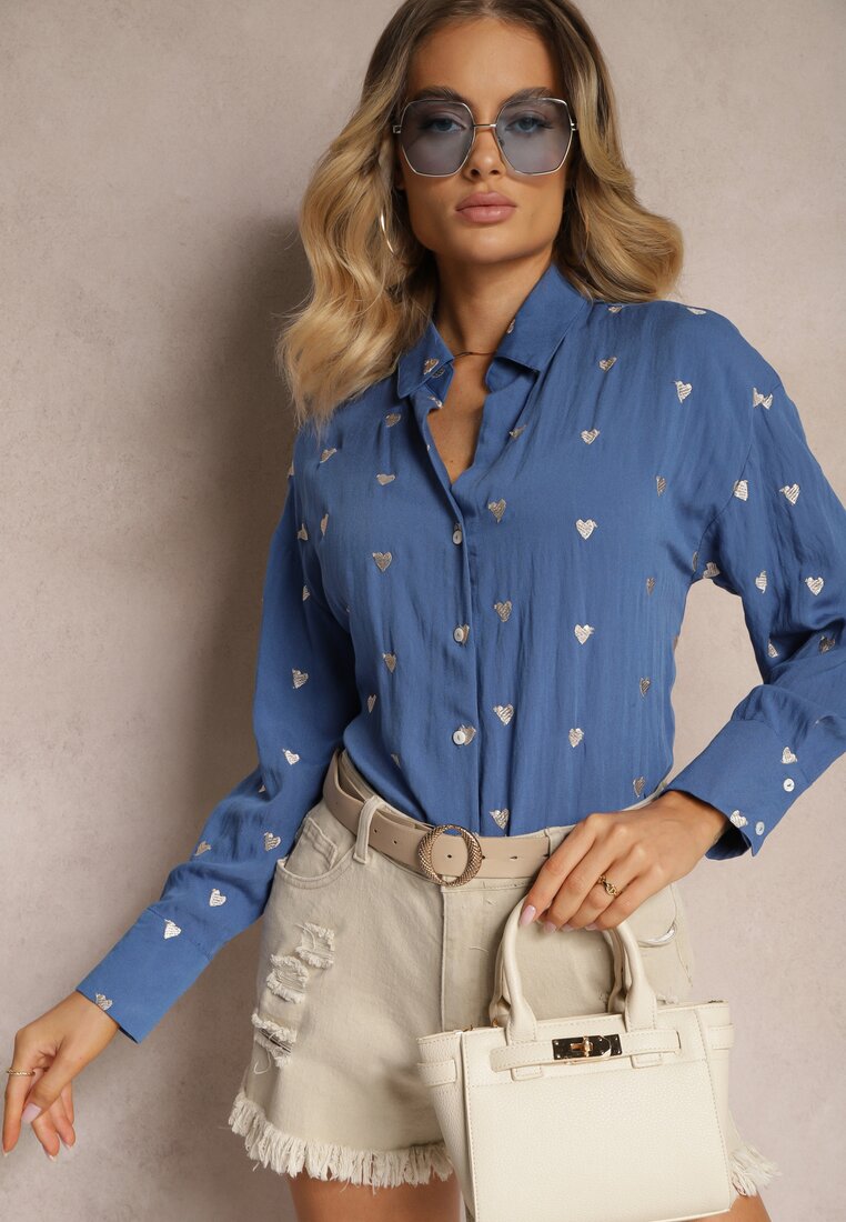 Cămașă Clasică Albastră din Bumbac cu Adaos de In Larnniea