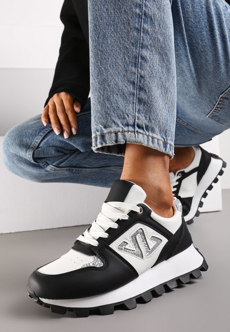 Adidași Negri cu Talpă Lată și Aplicație Sclipitoare Afradia