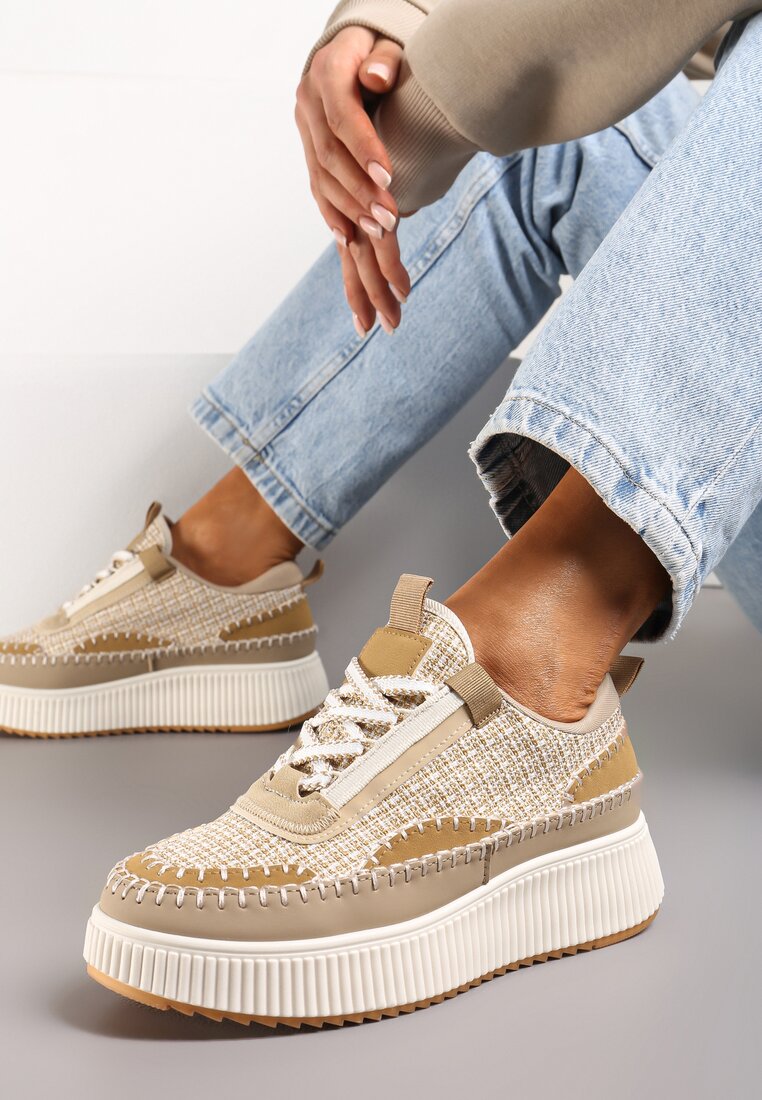 Adidași bej închis din tweed pe platformă cu cusătură Orilenes