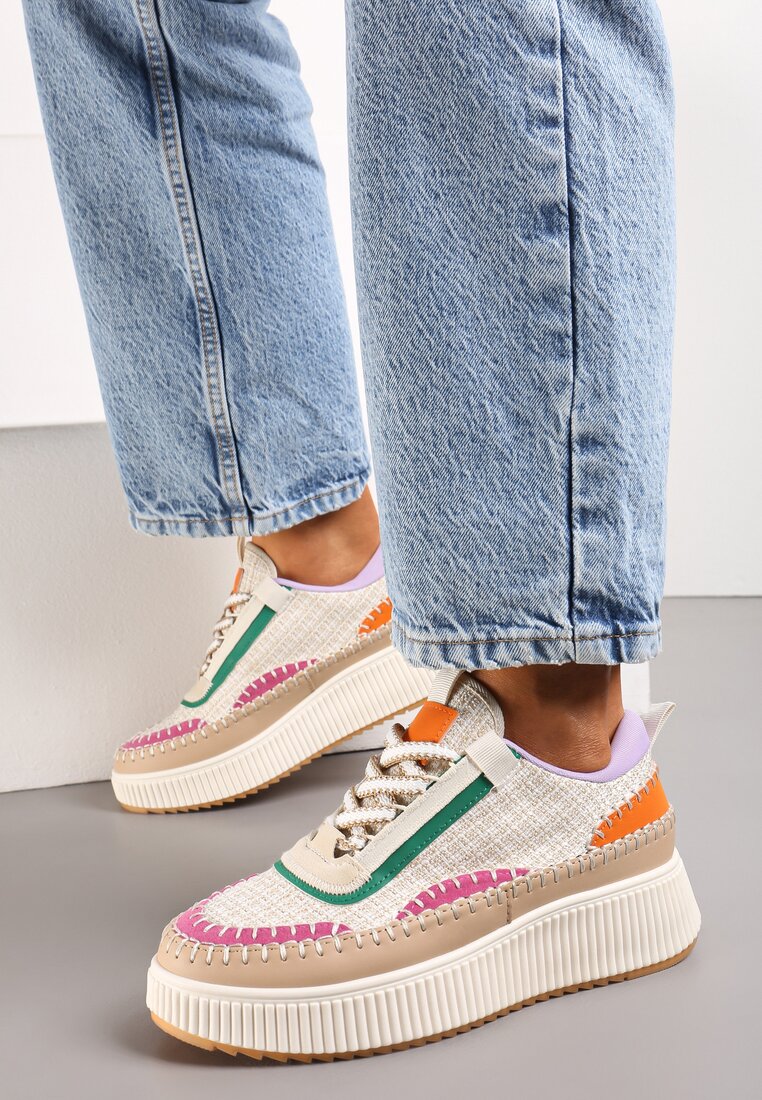 Adidași bej de tweed cu platformă cu cusături Orilenes