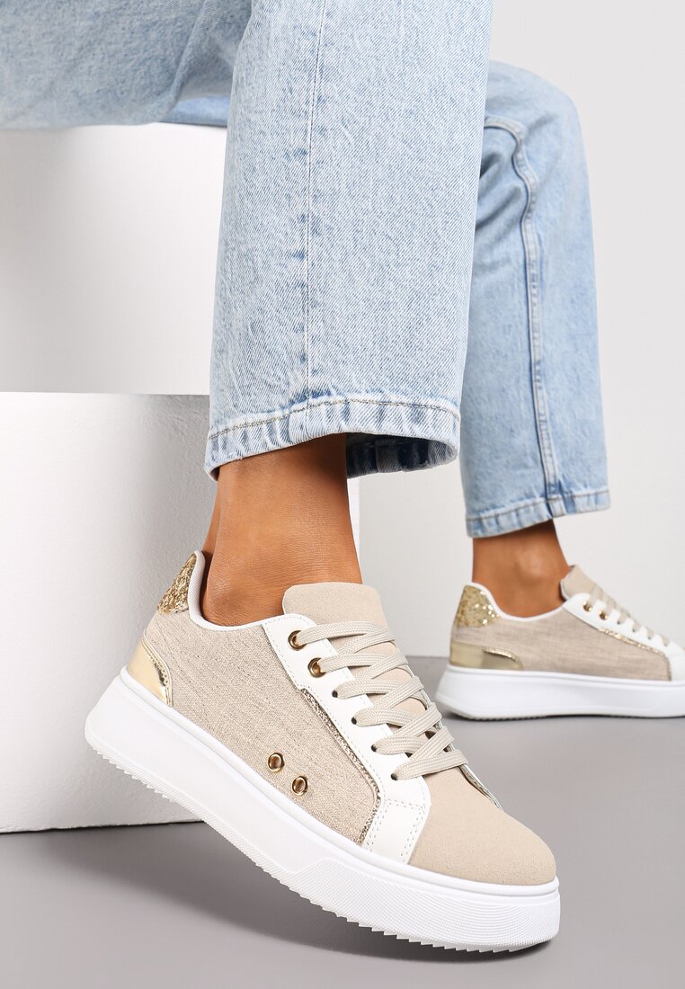 Adidași Bej cu Inserții Metalice pe Talpă Groasă Amoone