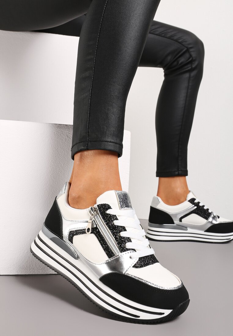 Adidași Negri cu Inserții Metalice și Sclipici pe Talpă Groasă Anova