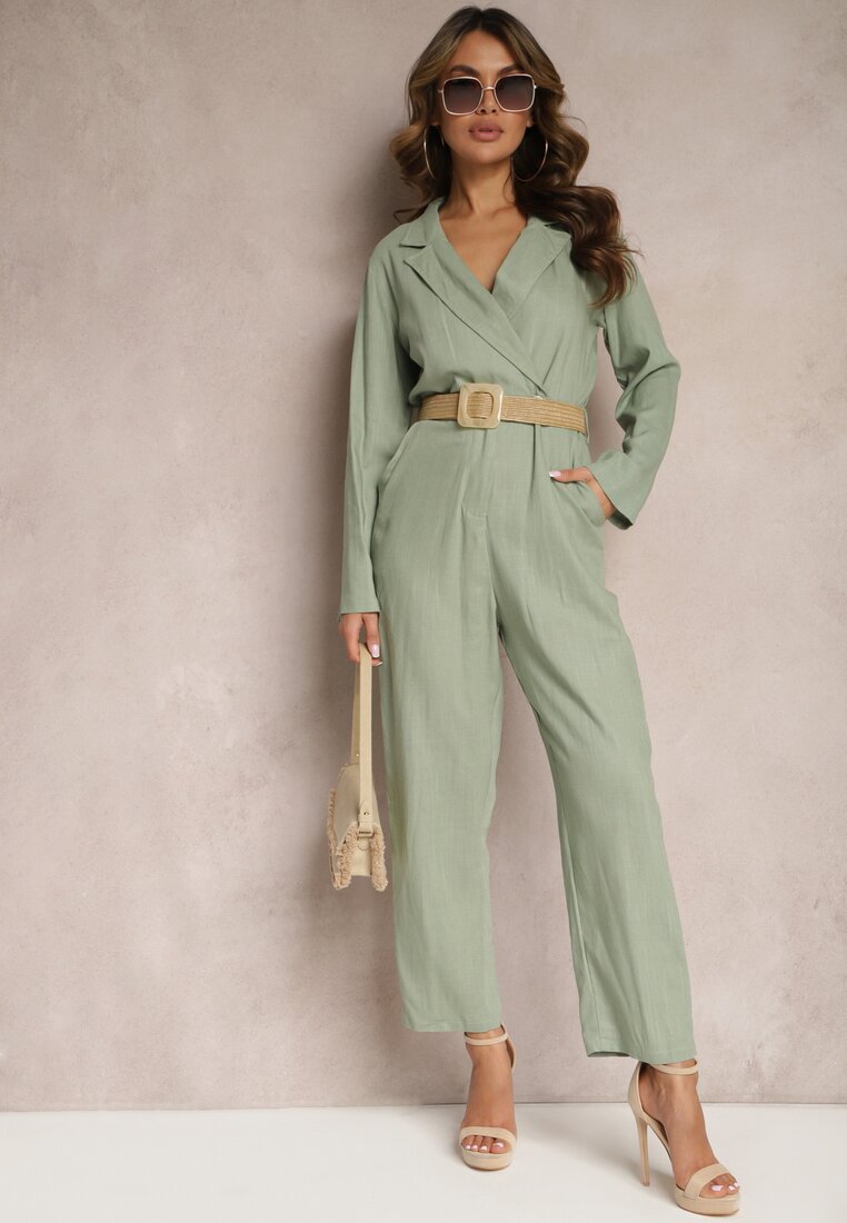 Salopetă Verde cu Cordon împletit cu Partea Superioară Petrecută și cu Picioare Conice Avnja