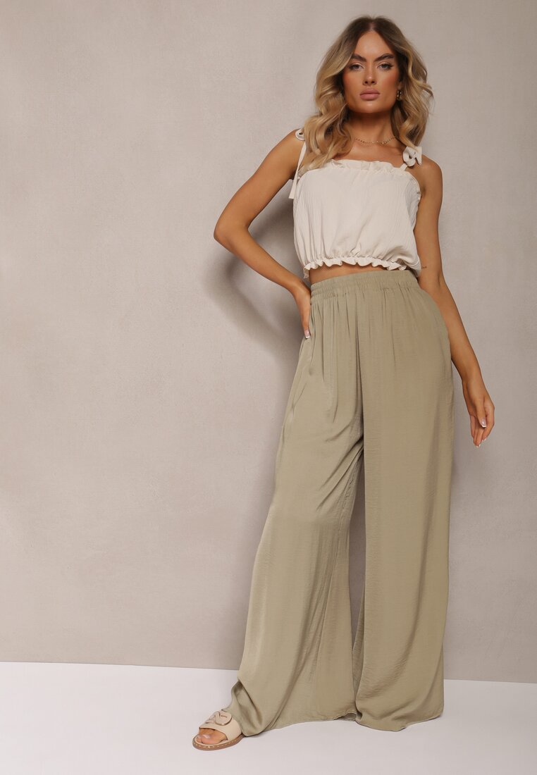 Pantaloni Verzi de vară cu croială largă cu elastic în talie Philomen