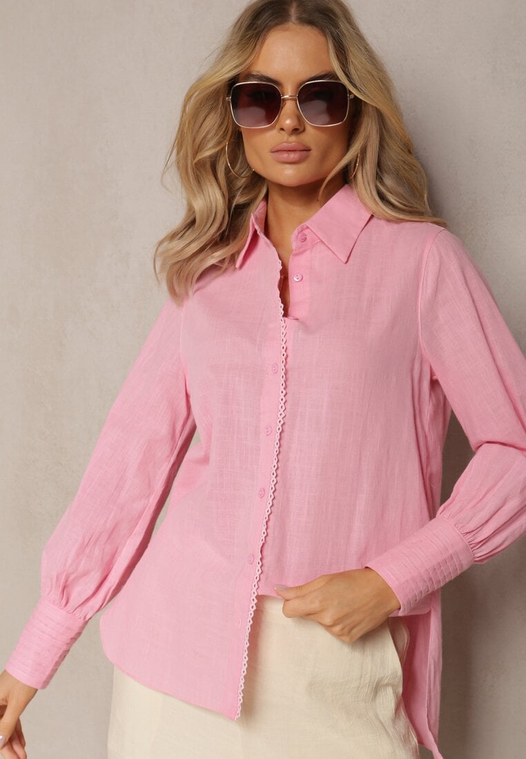 Cămașă Roz din Bumbac cu Broderie Decorativă la nasturi Gevindia