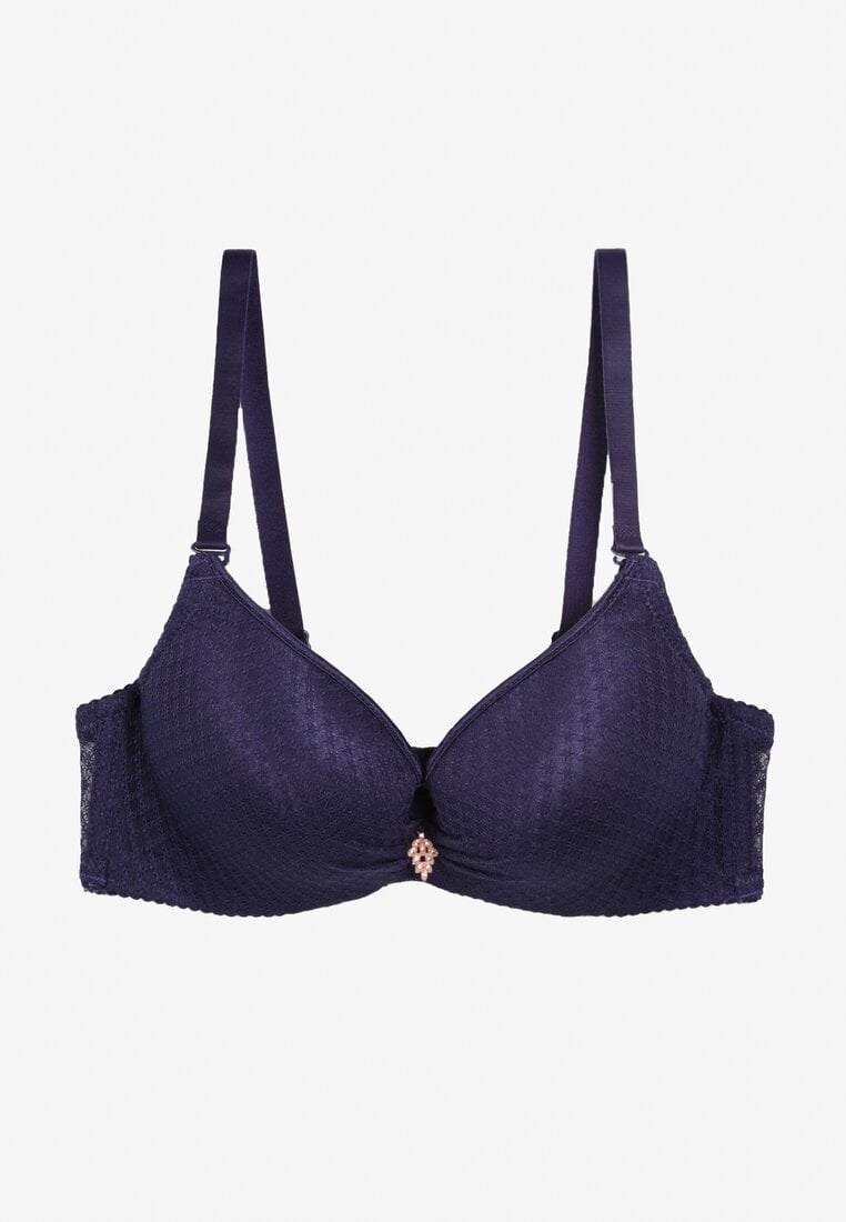 Sutien Push-Up bleumarin din dantelă cu bretele reglabile Lunetia