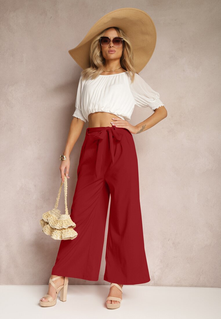 Pantaloni Bordeaux Largi cu centură textilă Tip Paper Bag Lasette