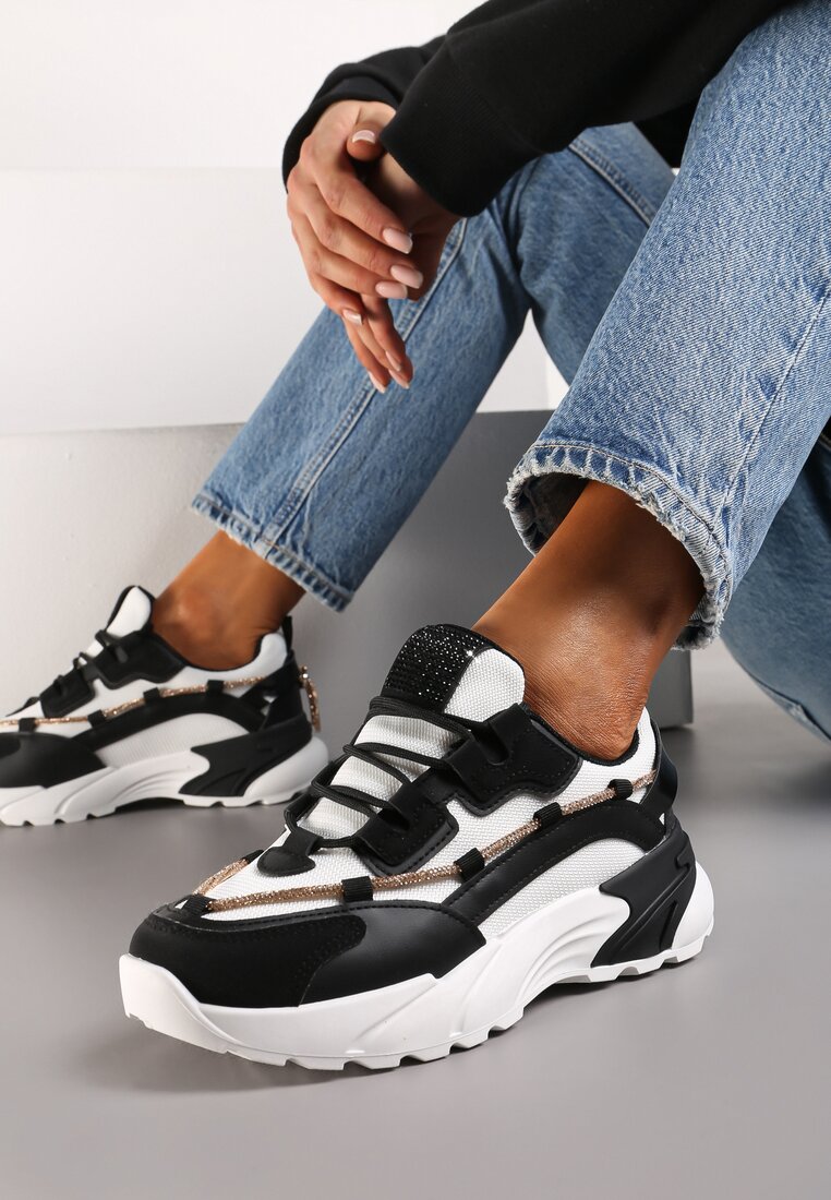 Adidași Negri cu șnur decorativ cu zirconii Saerina