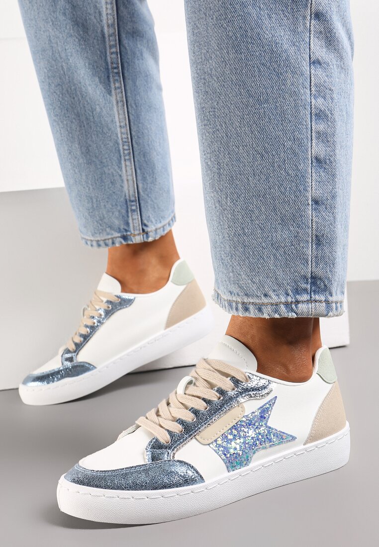 Adidași Albaștri cu Inserții Sclipitoare și Stea Reniva