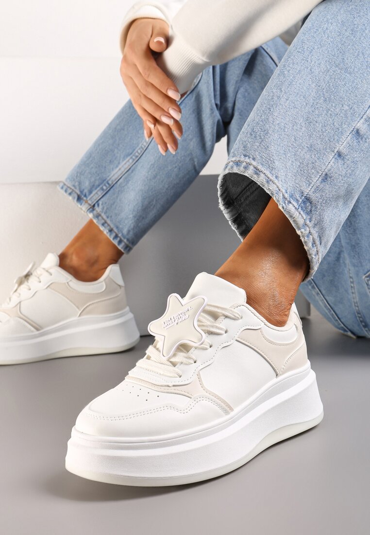 Adidași Albi-Bej cu platformă cu stea detașabilă Ekaria