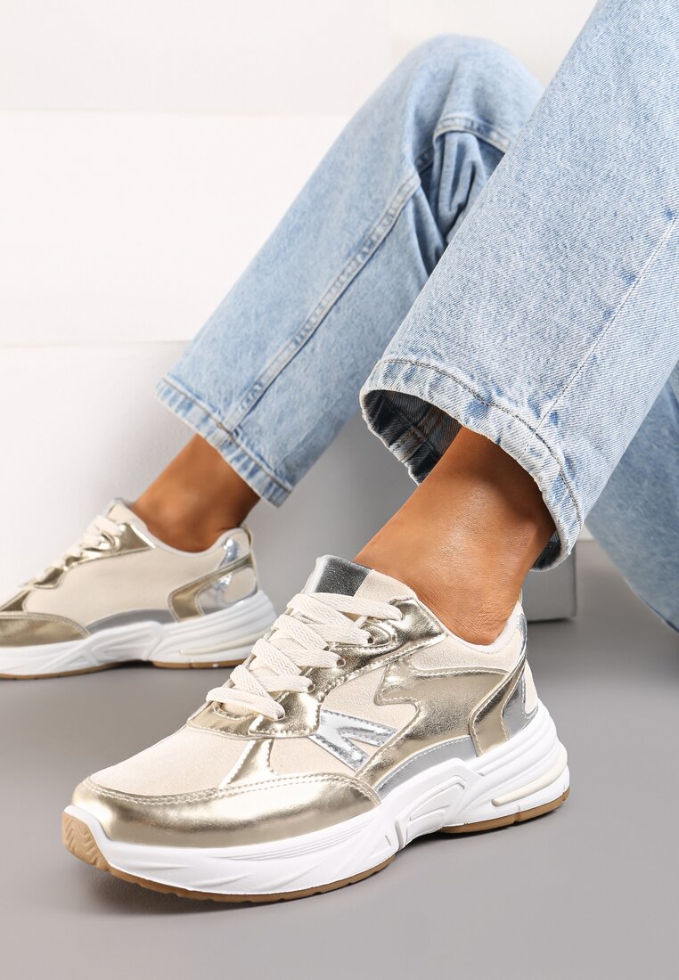 Adidași Aurii Cu șireturi Decorați Cu inserții Din material Eanfla