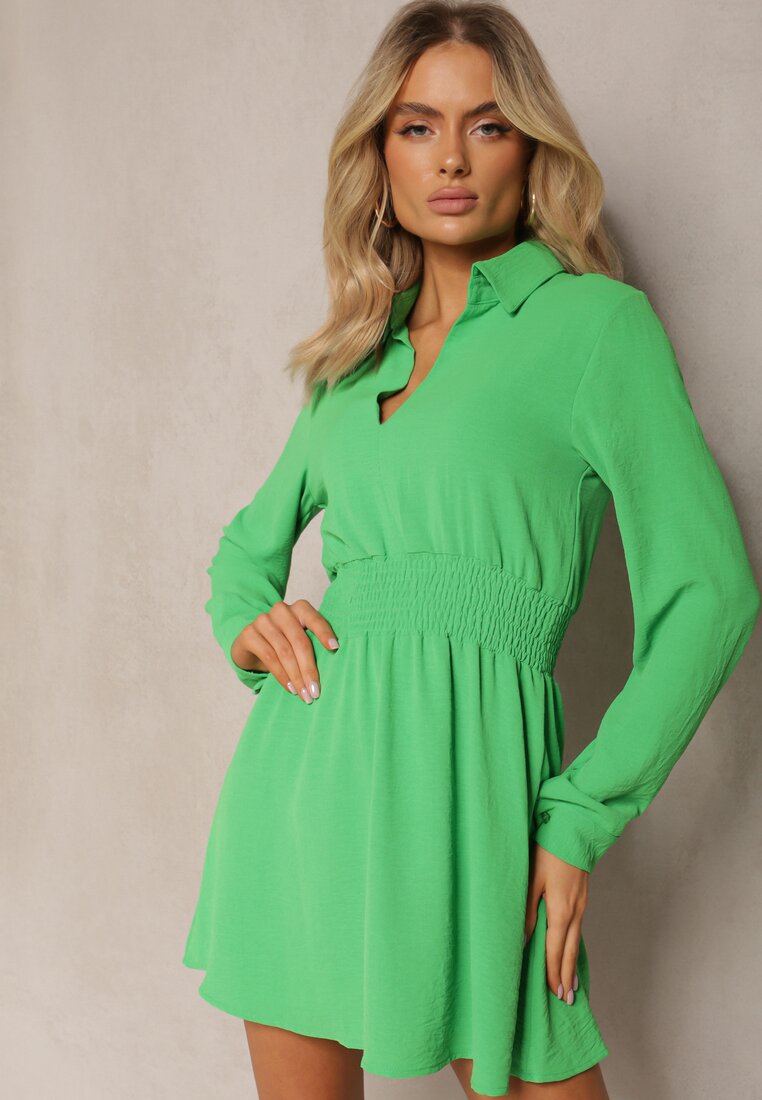 Rochie Verde deschis Cloche cu Guler Mini Avilsnne