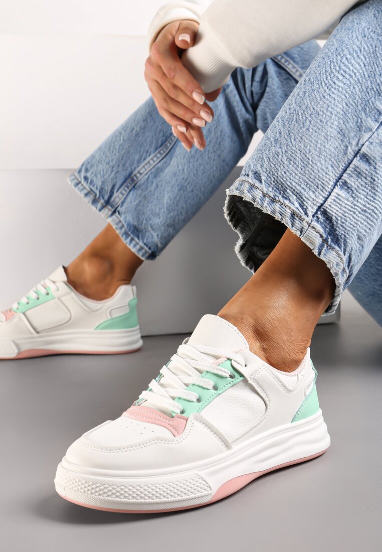 Adidași Alb-Roz Decorați cu Inserții Colorate și Perforații Uttavia