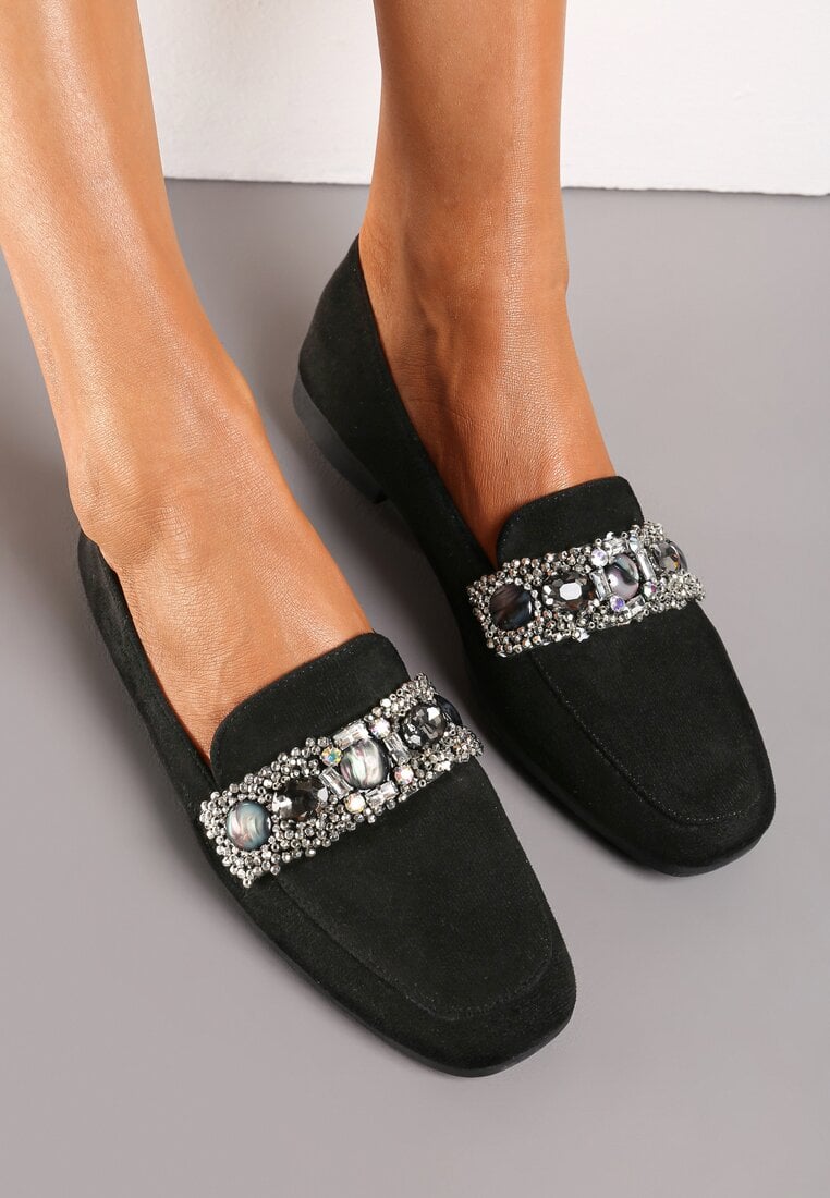Mocasini Negri cu Zirconii și Perluțe pe Cataramă Sybilla