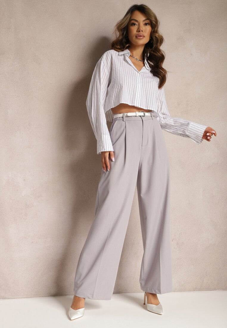 Pantaloni Gri deschis Larghi Talie înaltă Seraphella