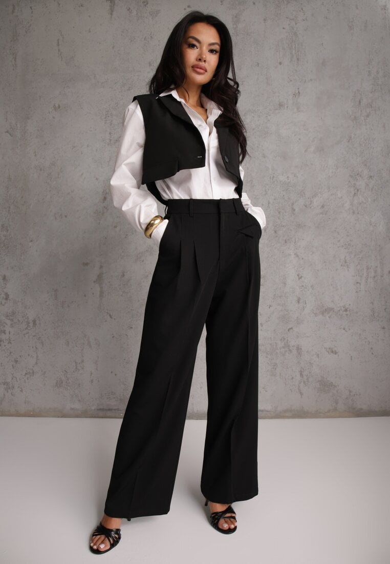 Pantaloni Negri Eleganti de Costum cu Talie Înaltă Lainiva