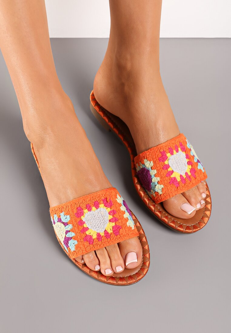 Papuci Portocalii Decorați cu material brodat Oervila