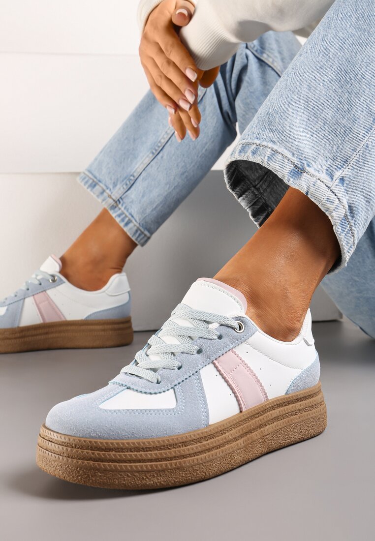 Sneakers Albastru-Alb pe talpă groasă cu cusături decorative Ysdole