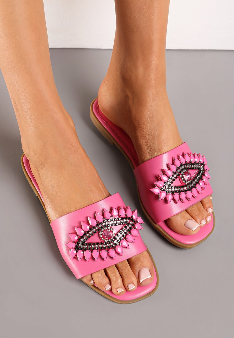 Papuci fucsia cu curea decorată cu zirconii Aisline