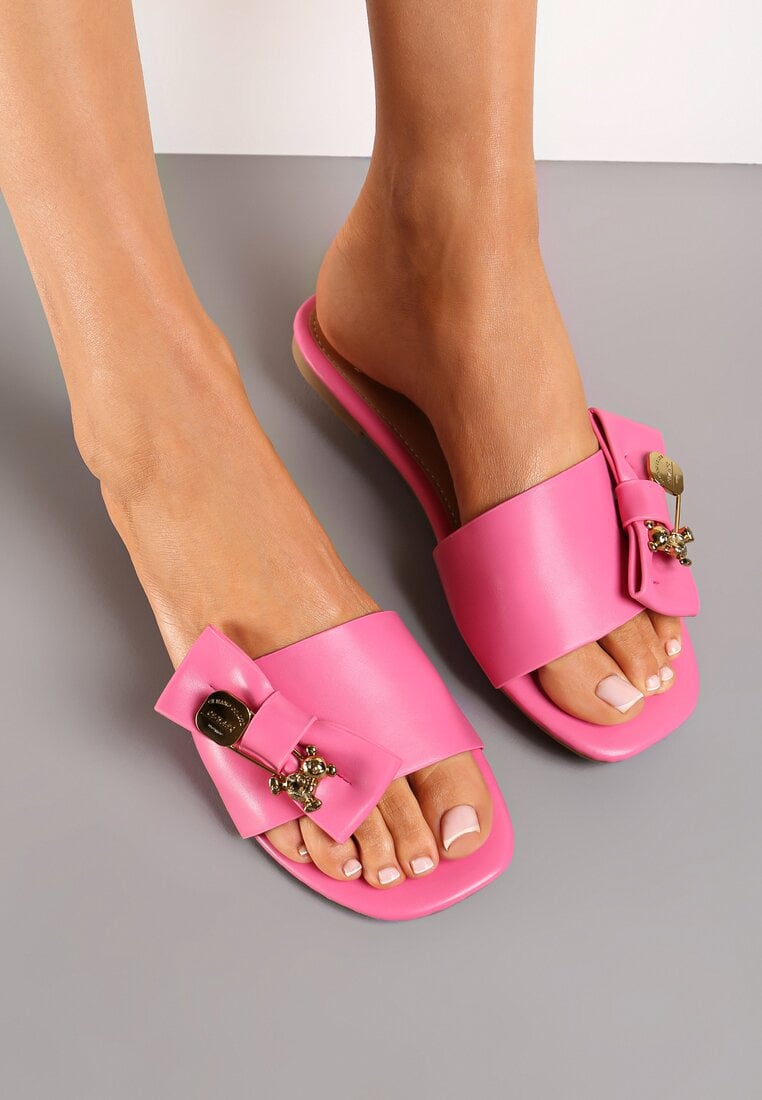 Papuci Fucsia cu fundă și ornament metalic Bovalia