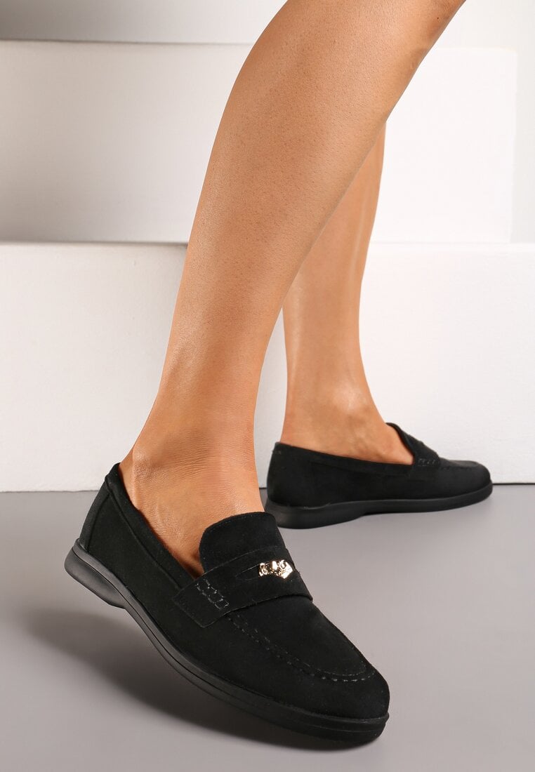 Mocasini Negre Clasice din imitație de piele întoarsă cu cataramă Dorellia