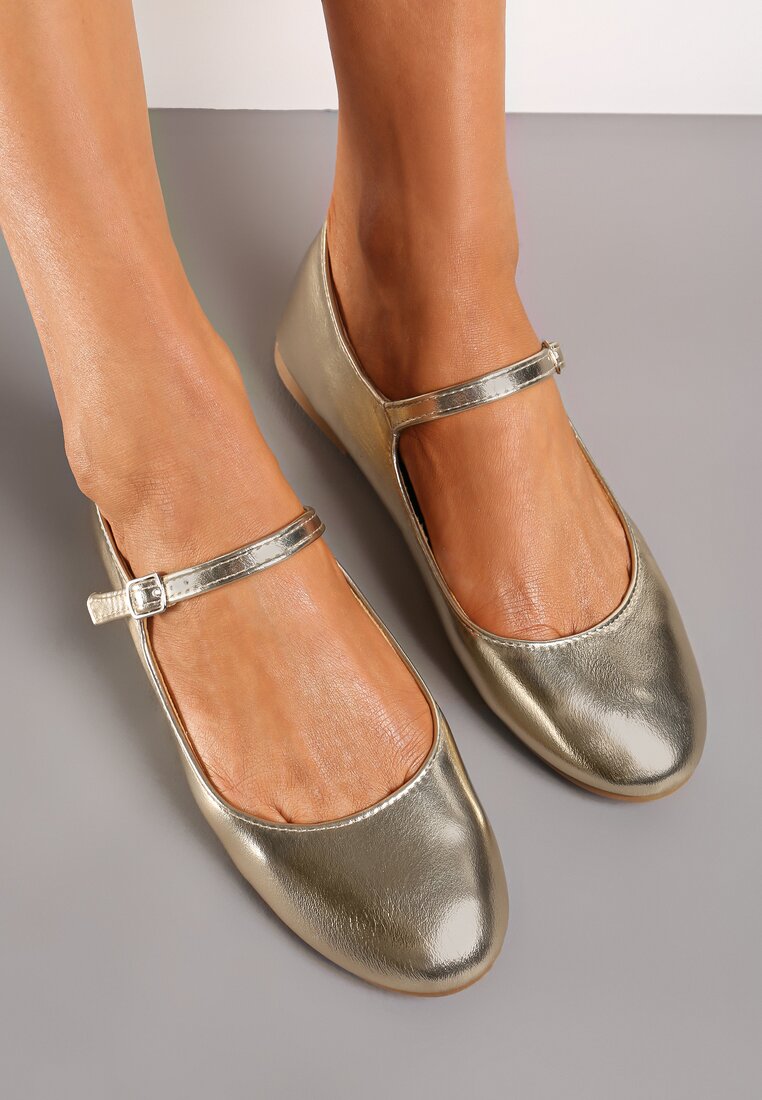 Balerini Aurii cu Închidere cu Cataramă din Imitatie de piele intoarsă Loraleima