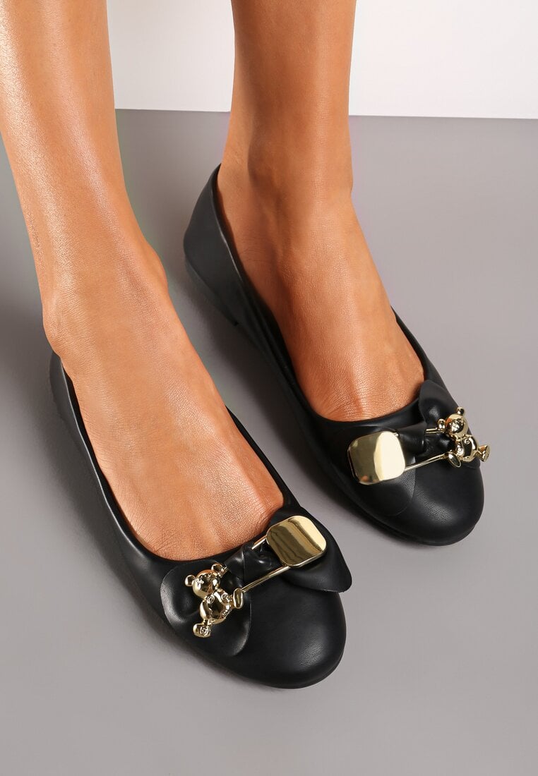 Balerini Negri cu Ornament Metalic frontal Alverua