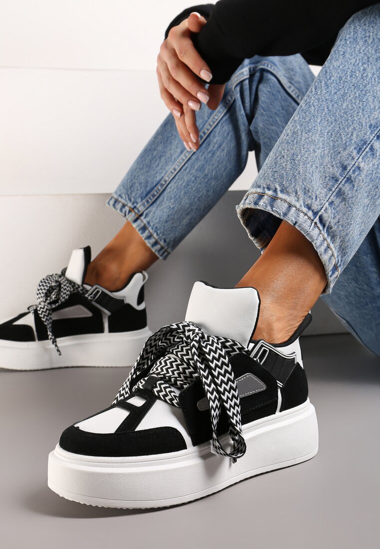 Adidași Negru-Alb Pe Platformă Joasă cu Șireturi Largi cu Model Vidira