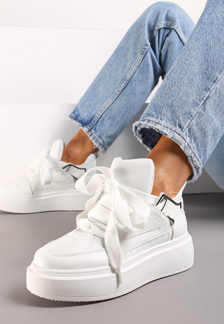 Adidași Albi Cu platformă joasă Cu șireturi late Cu model Vidira