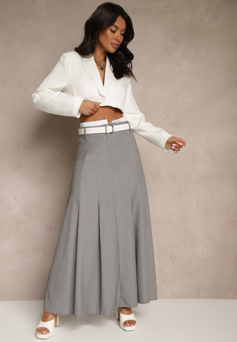 Fustă Gri Lungă Cloș Talie înaltă Leoraia