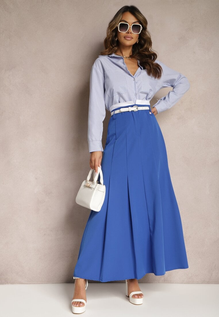 Fustă Albastră Lungă Cloș High Waist Leoraia