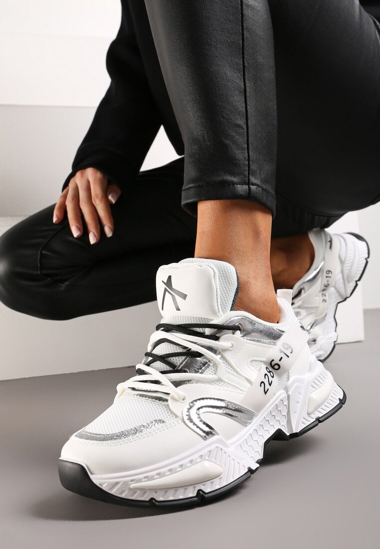 Sneakers Albi Moderni cu Talpă Groasă și Șireturi Silika