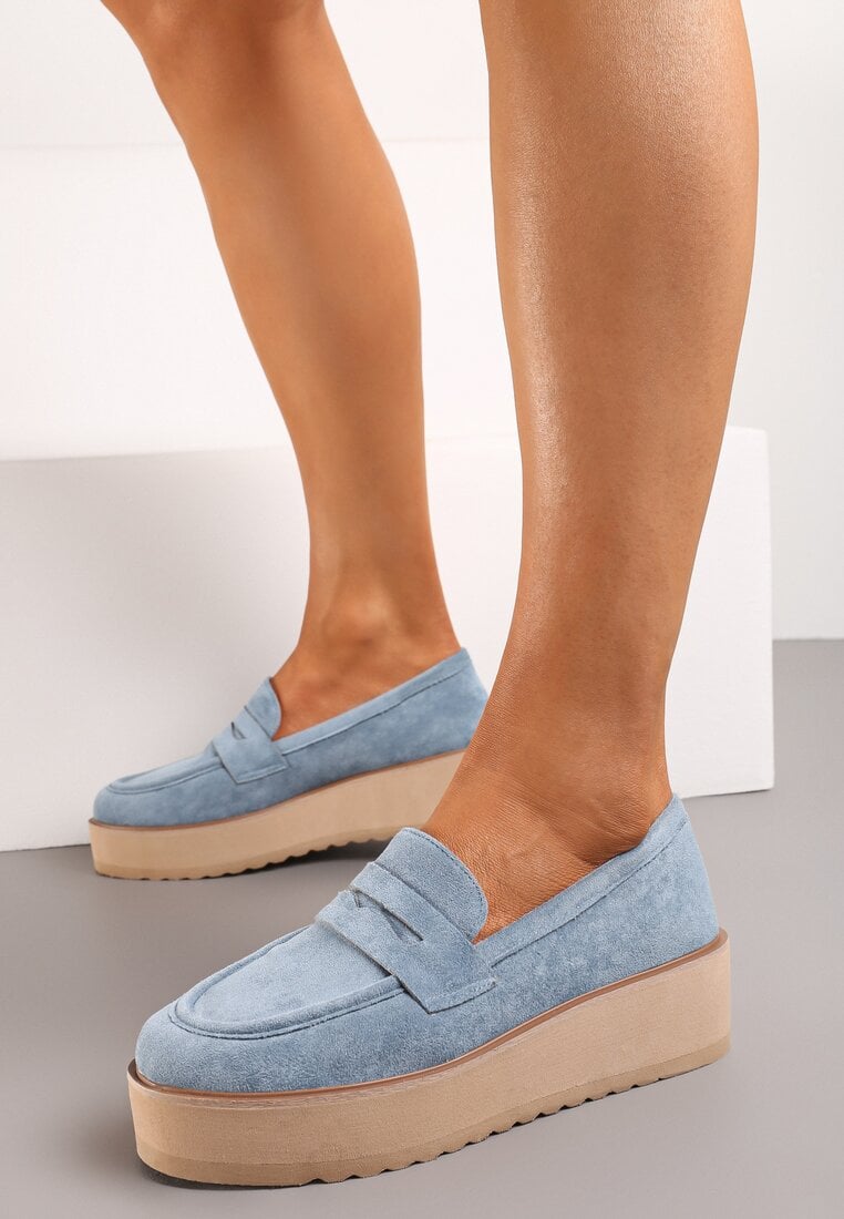 Pantofi albastri în Stil Mocasin din Imitație de Piele Întoarsă cu Platformă Vhisper