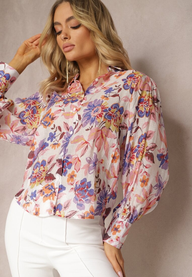 Cămașă Alb-roz florală cu mâneci bufante Runelia