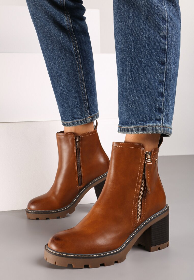 Botine Maro cu Toc cu Fermoar Decorativ Leriene