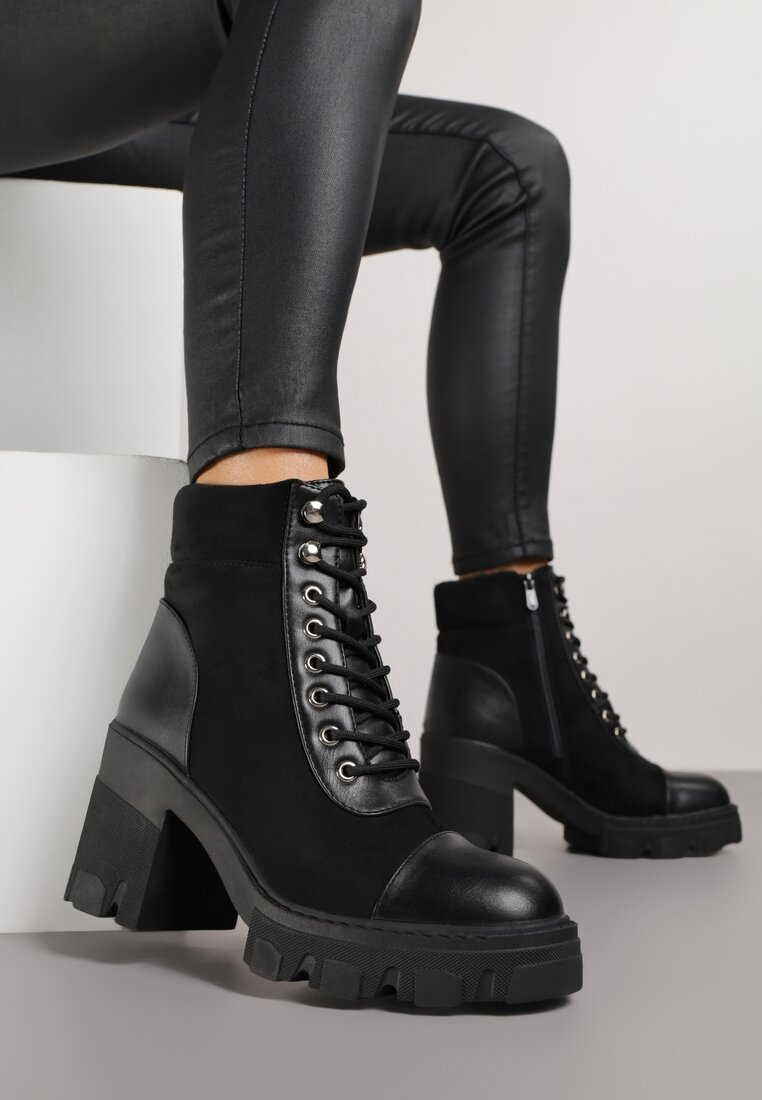 Ghete negre cu toc și platformă decorate cu inserții Ezilda