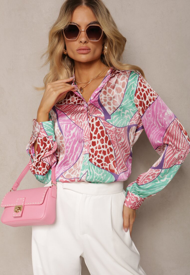 Cămașă Clasică Fucșia cu Imprimeu Colorat Abstract Ripeata