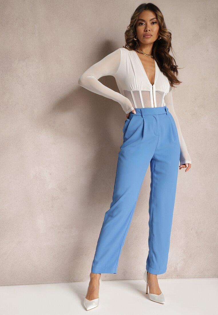 Pantaloni albaștri cu talie înaltă, cu elastic în talie și croială dreaptă Brenissa