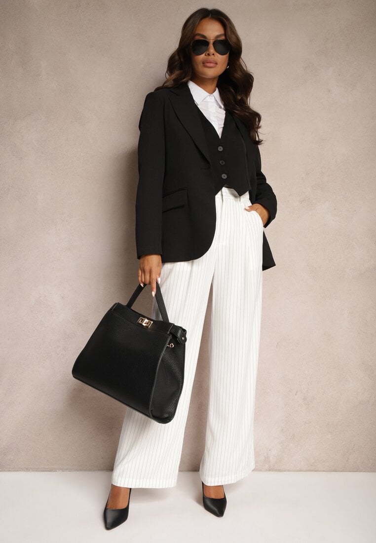 Pantaloni Albi Largi în stil de costum cu dungi delicate Tsalena