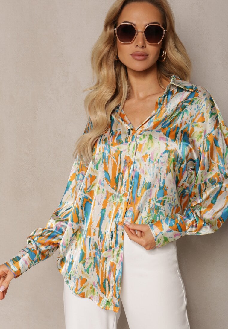 Cămașă Clasică Portocaliu-Bej cu Nasturi cu Manșete Extinse Keirania