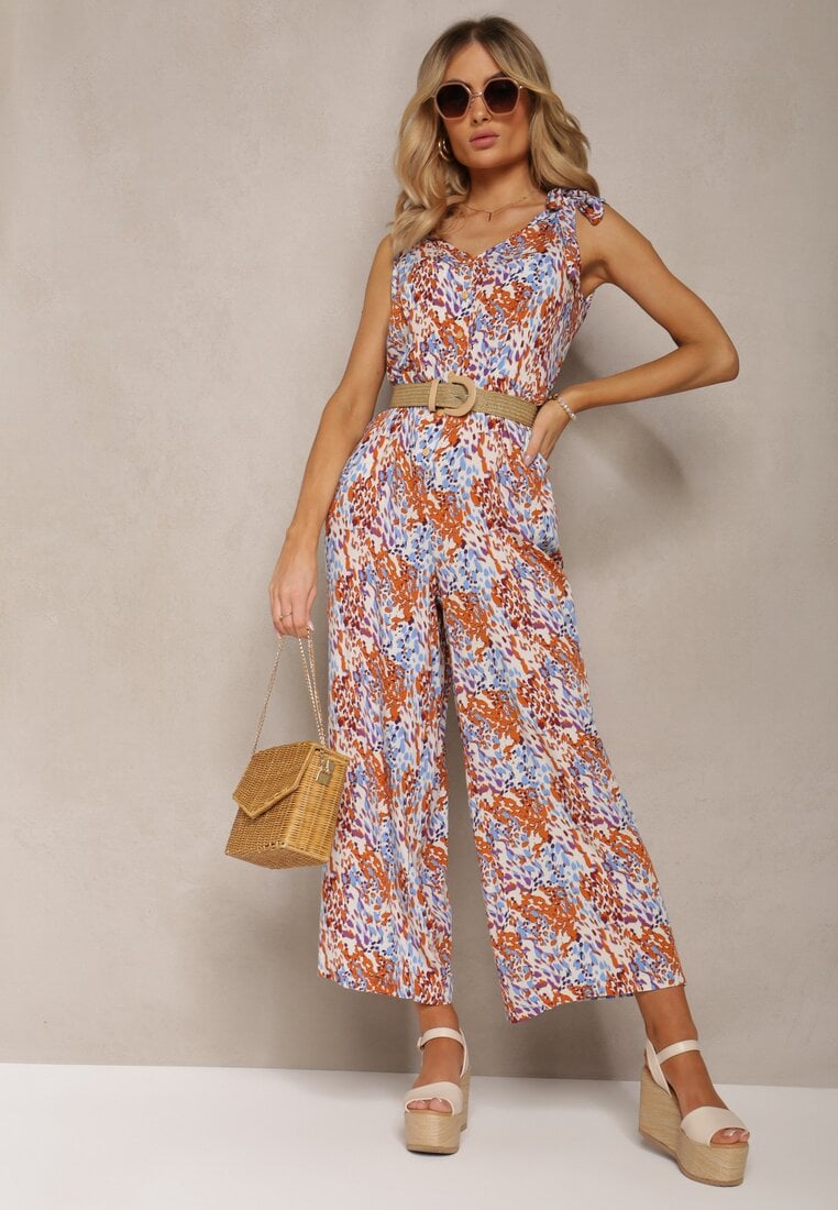 Salopetă Lungă Albastru-Maro cu Bretele legate Decorată cu Model mozaic Jarnsaxa