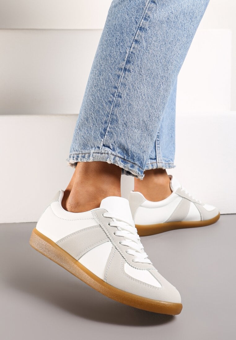 Sneakers Tenisi Gri-Albe cu Cusături Decorative Sumina