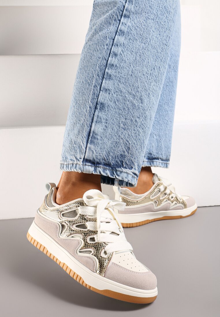 Adidași Aurii cu Stralucire Metalică și Șiret Dublu Piniara